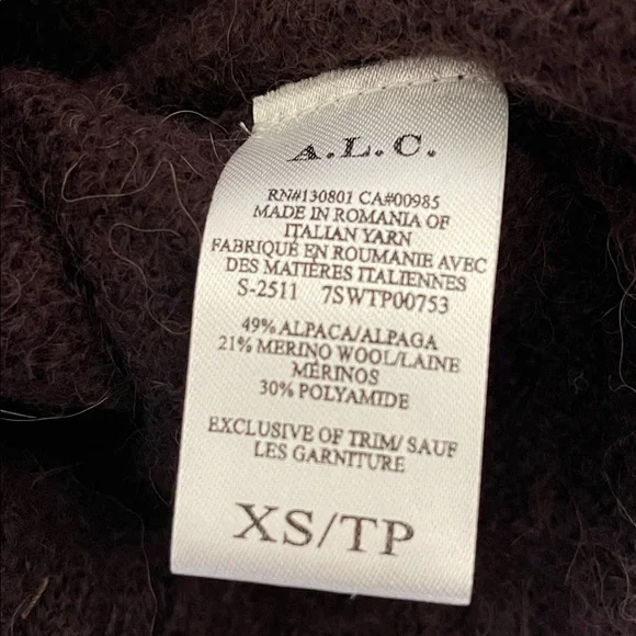 A.L.C Freya Off One Shoulder Asymmetrical Alpaca Blend Sweater Dark Umber Brown - Picture 8 of 9